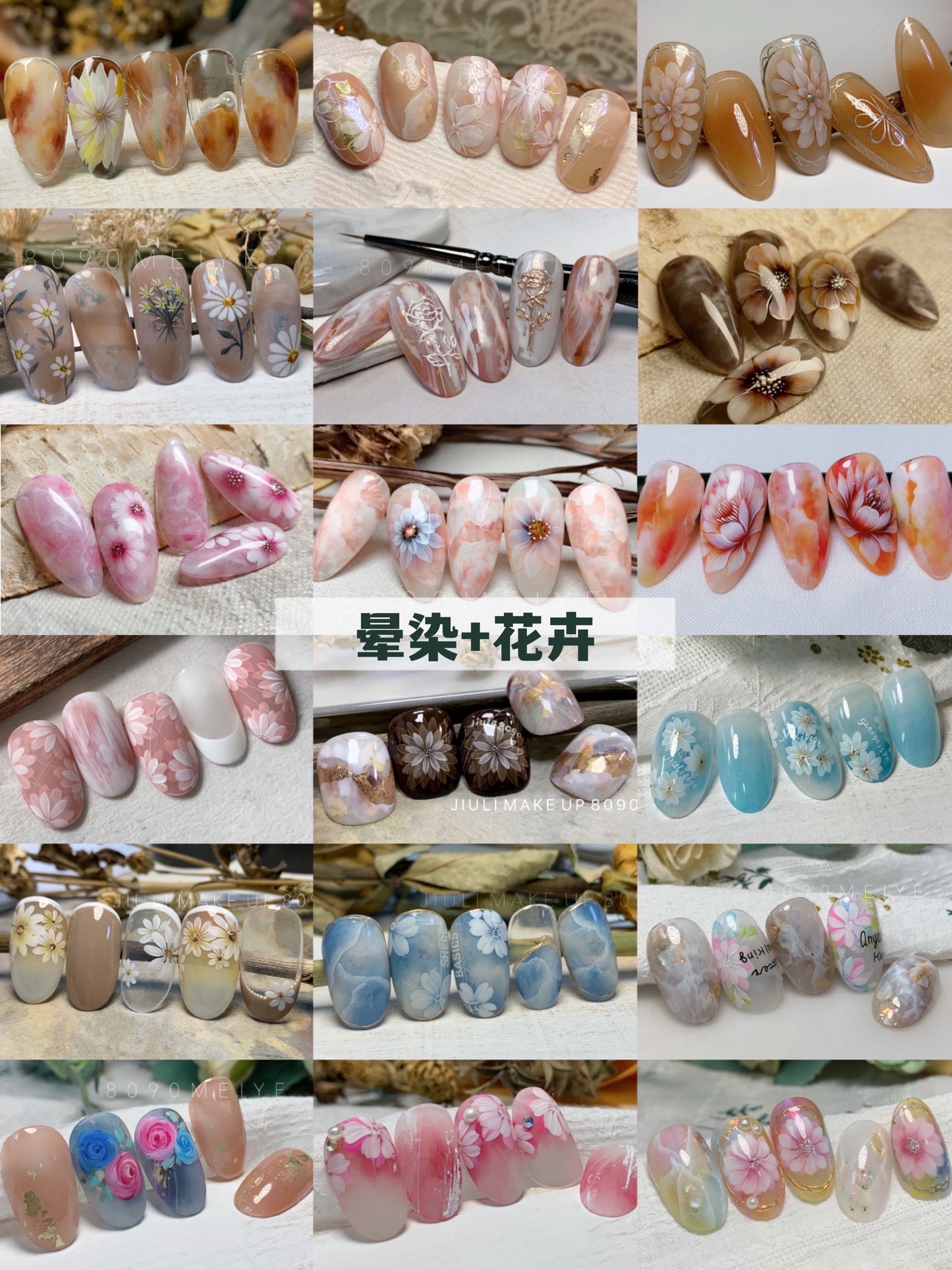 customize handmade carving nails\water color nails\wedding nails