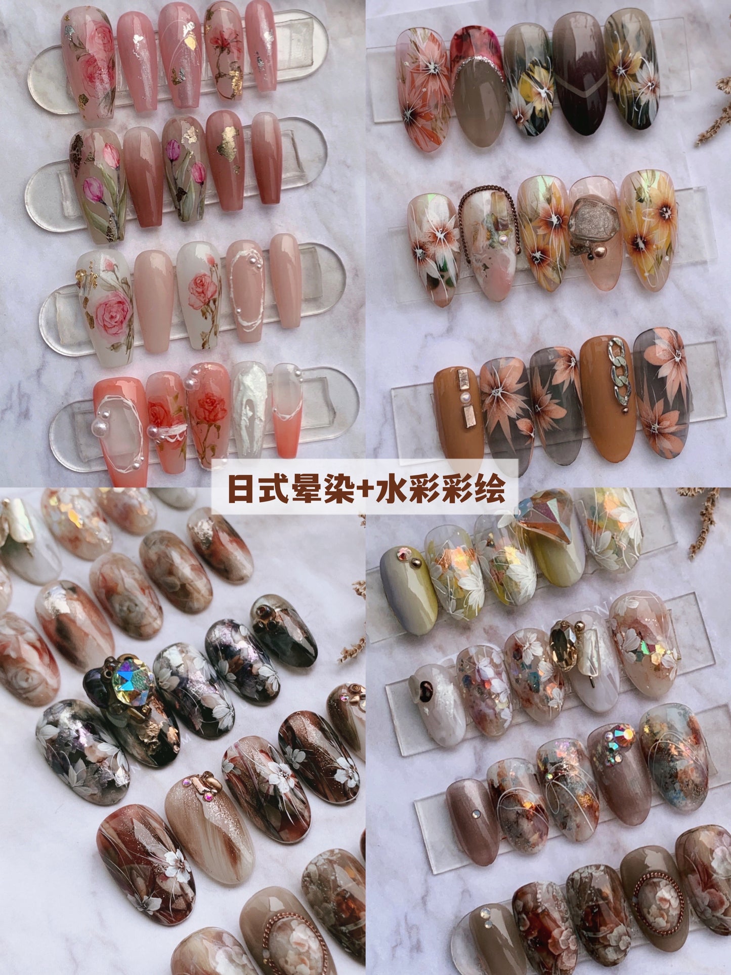 customize handmade carving nails\water color nails\wedding nails