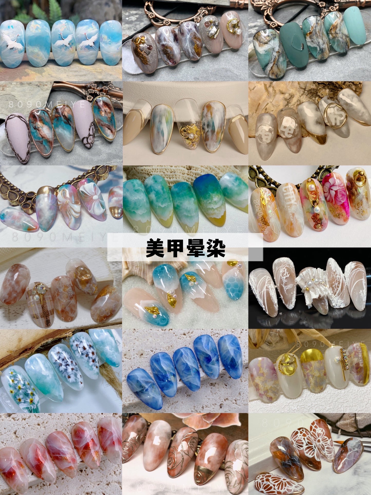 customize handmade carving nails\water color nails\wedding nails