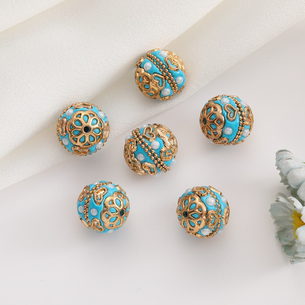 18mm Nepal Beads Gold Totem high touch with ryhstone clay beads -2 (5piece/bag)