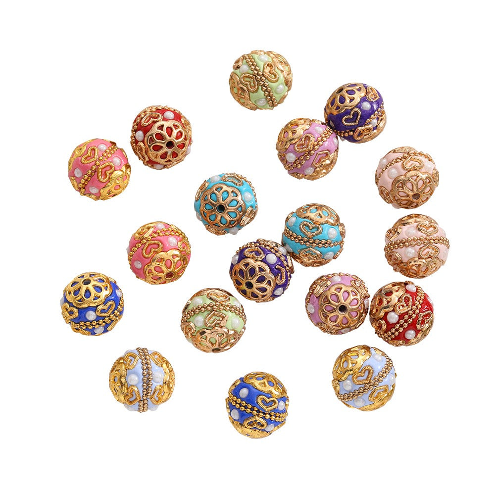 18mm Nepal Beads Gold Totem high touch with ryhstone clay beads;(5piece/bag)