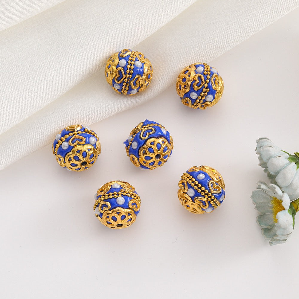 18mm Nepal Beads Gold Totem high touch with ryhstone clay beads;(5piece/bag)