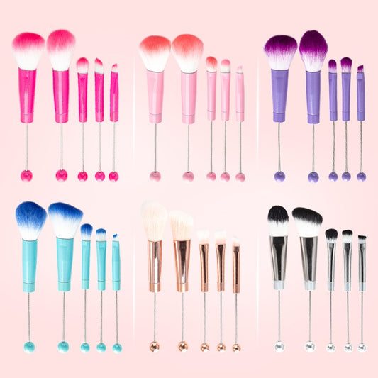 5Pcs Makeup Brush Sets Girl DIY Handmade Add Beads Beadable Makeup Brushes for Girly Gift