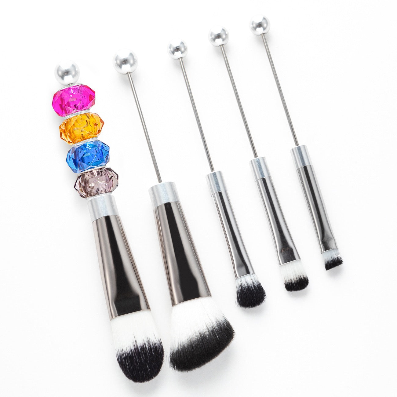 5Pcs Makeup Brush Sets Girl DIY Handmade Add Beads Beadable Makeup Brushes for Girly Gift