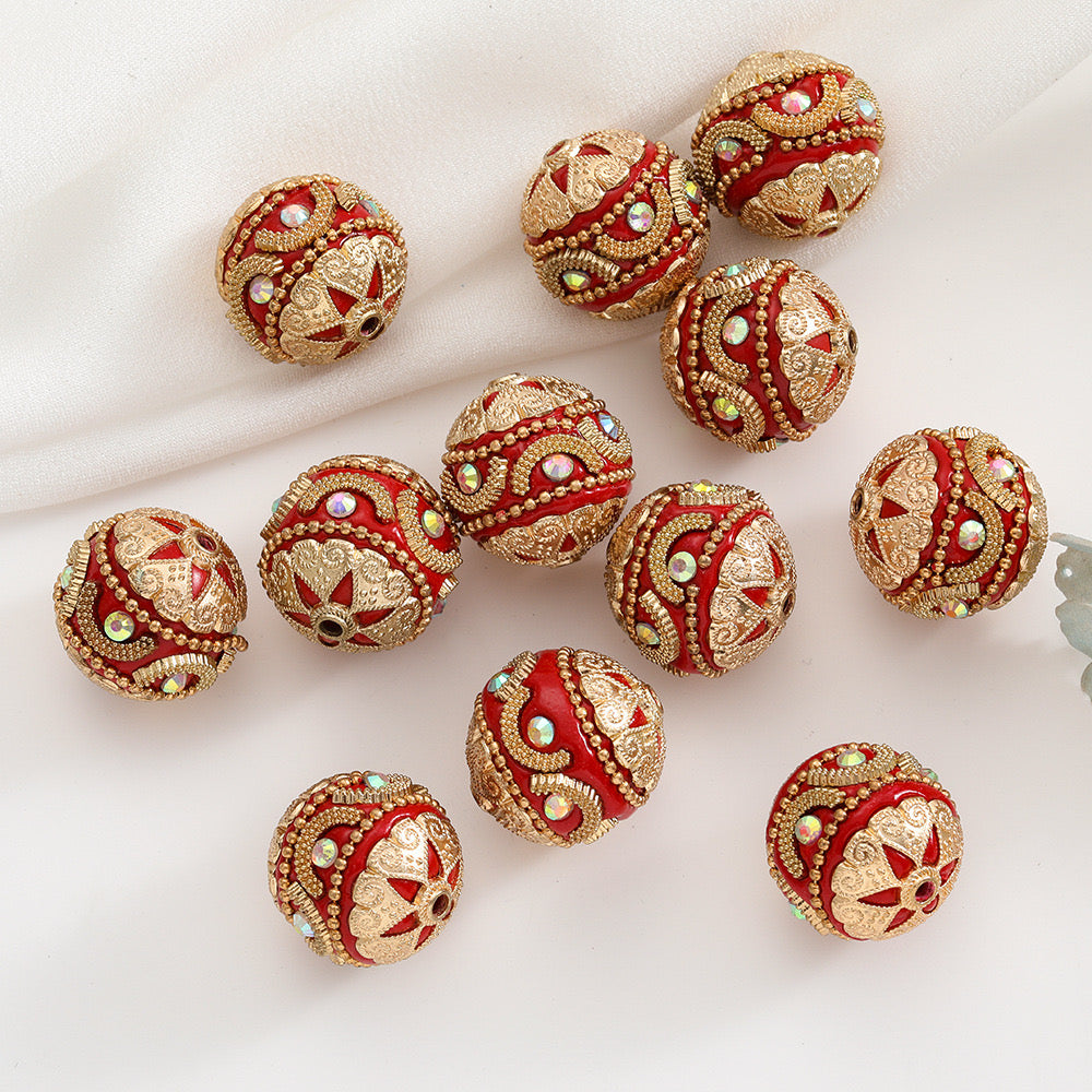 18mm Nepal Beads Gold Totem high touch with ryhstone clay beads;(5piece/bag)