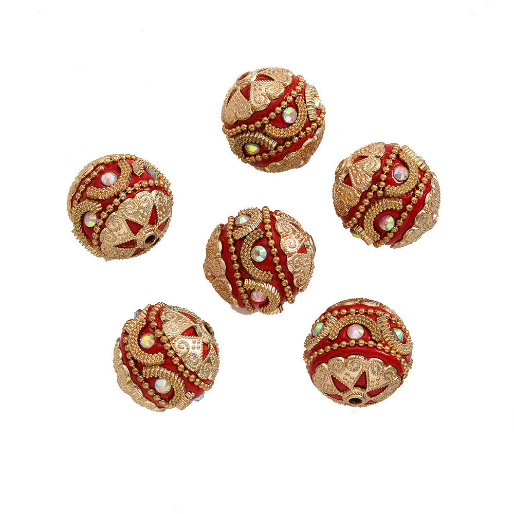 18mm Nepal Beads Gold Totem high touch with ryhstone clay beads;(5piece/bag)