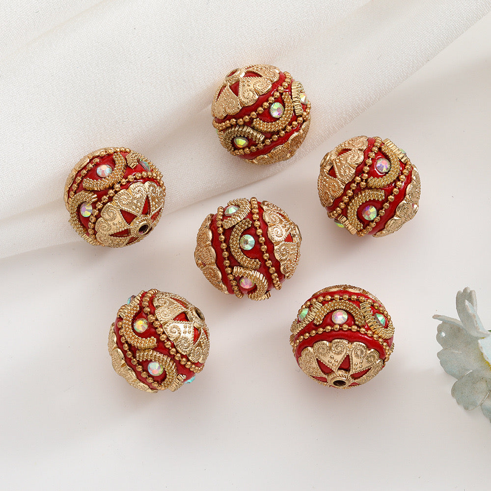 18mm Nepal Beads Gold Totem high touch with ryhstone clay beads;(5piece/bag)