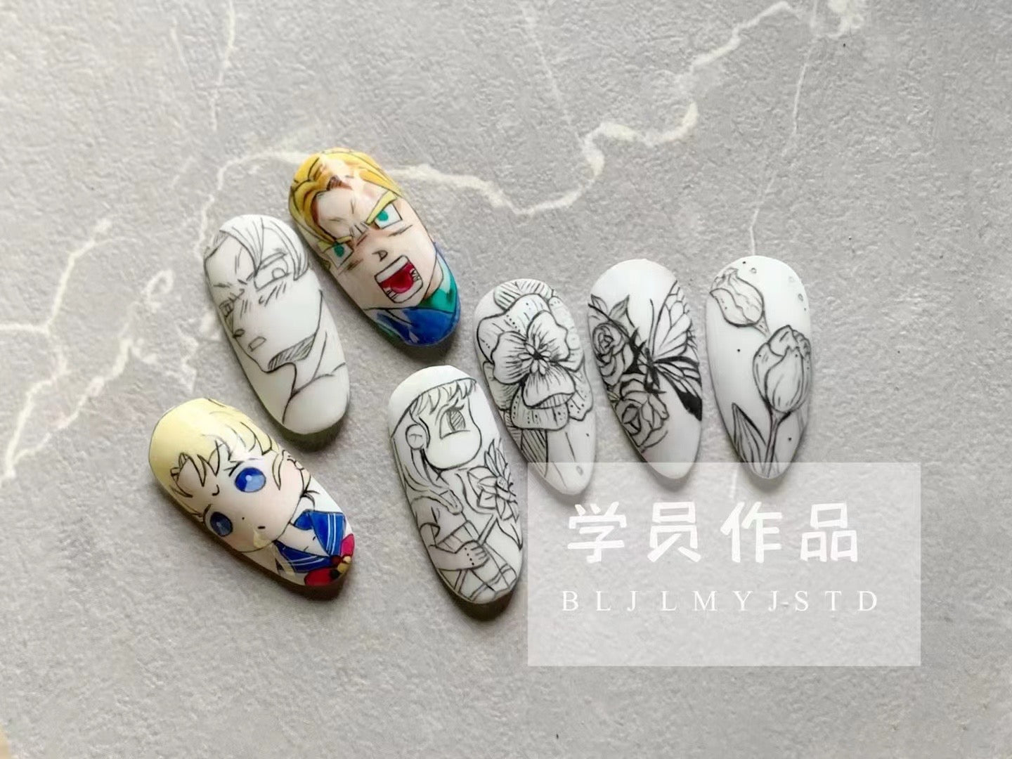 customize handmade carving nails\water color nails\wedding nails