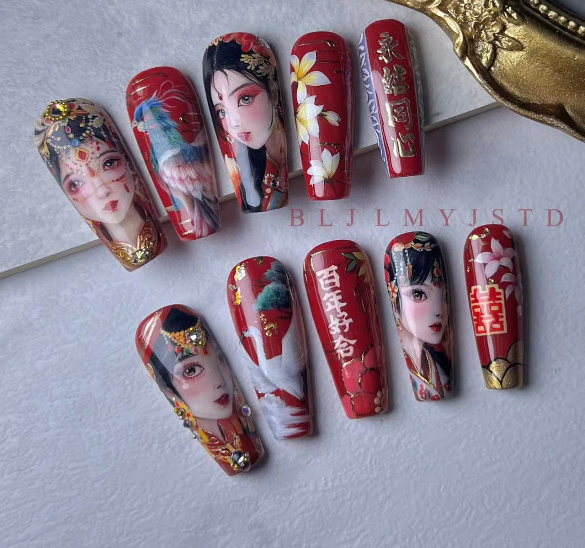 customize handmade carving nails\water color nails\wedding nails